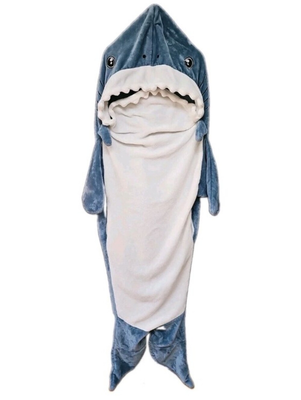 Touchat Wearable Shark Blanket, Blue White, Soft Velour, Size Medium For 59"-63"